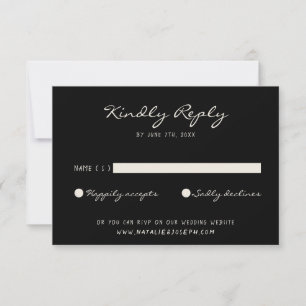 Black & White Hand Written Drawn Retro Wedding  RSVP Card