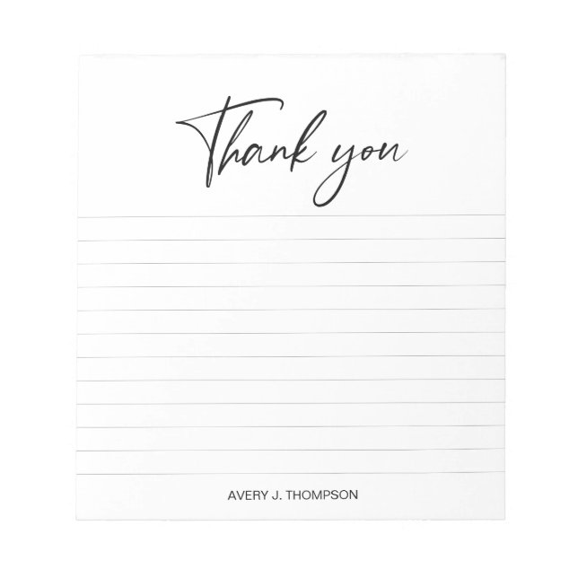 Black & white handlettering thank you personalised notepad (Front)