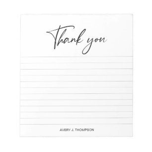 Black & white handlettering thank you personalized notepad