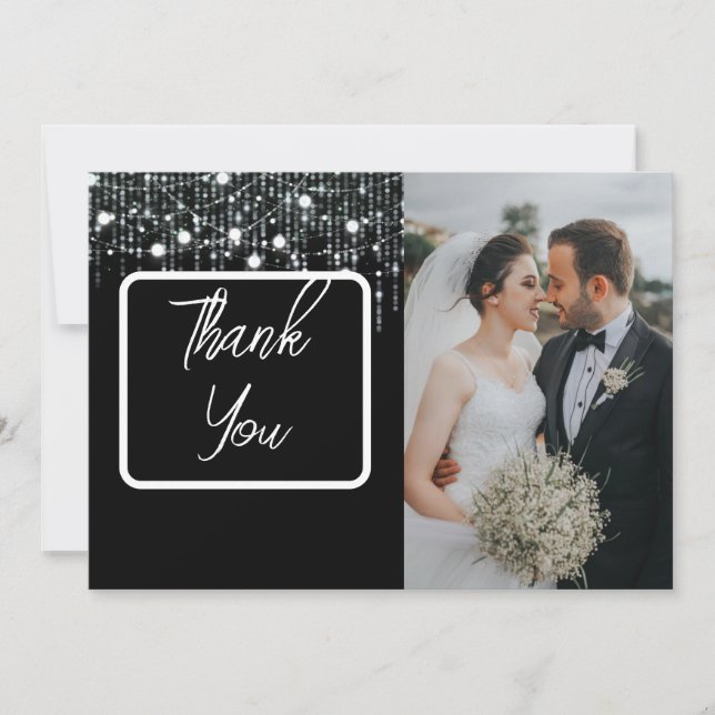 Black & White Hanging Lights Photo Thank You Card (Front)