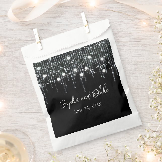 Black & White Hanging Lights Wedding Favour Bags (Clipped)