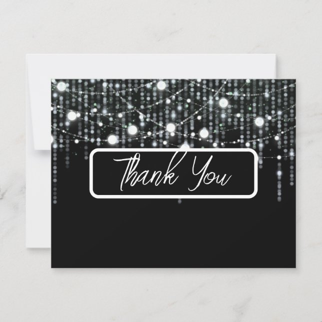 Black & White Hanging Lights Wedding Thank You Card (Front)