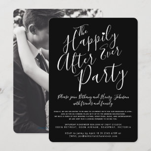 Black white happily ever after wedding party invitation