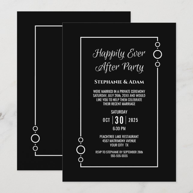 Black White Happily Ever After Wedding Reception Invitation (Front/Back)
