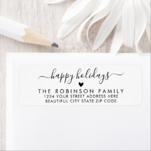 Black White Happy Holidays Script Return Address