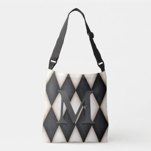 Black & White Harelquin Check Elegant 3-D Monogram Crossbody Bag