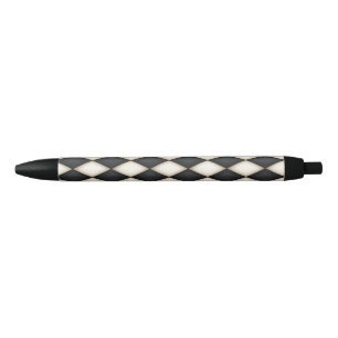 Black & White Harlequin Diamond Check Pattern Black Ink Pen