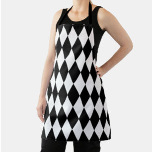 Black White Harlequin Diamonds Pattern Design Apron