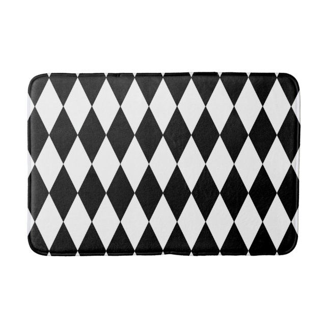 Black White Harlequin Diamonds Pattern Design  Bath Mat (Front)