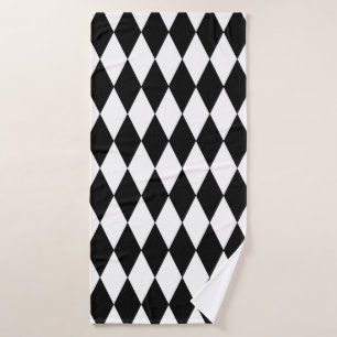 Black White Harlequin Diamonds Pattern Design Bath Towel