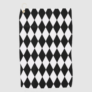 Black White Harlequin Diamonds Pattern Design  Golf Towel