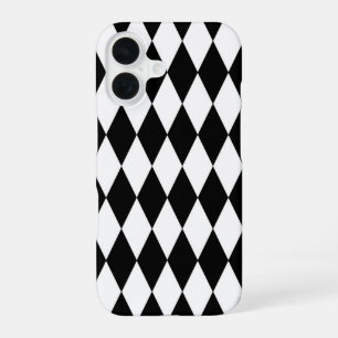 Black White Harlequin Diamonds Pattern Design iPhone 16 Case