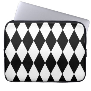 Black White Harlequin Diamonds Pattern Design Laptop Sleeve