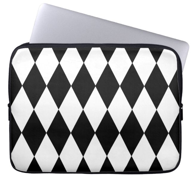 Black White Harlequin Diamonds Pattern Design  Laptop Sleeve (Front)