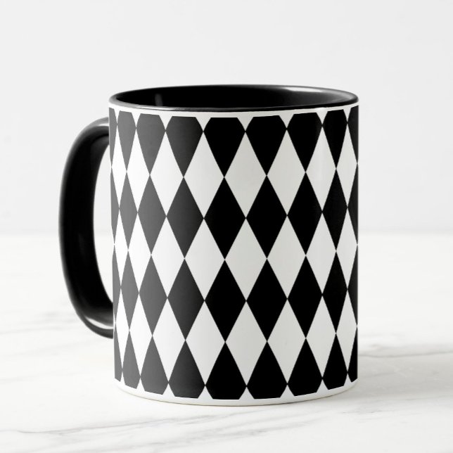 Black White Harlequin Diamonds Pattern Design  Mug (Creator Uploaded)