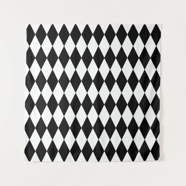 Black White Harlequin Diamonds Pattern Design  Tapestry (Front)