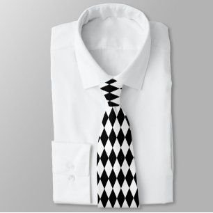 Black White Harlequin Diamonds Pattern Design Tie