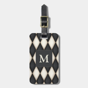 Black & White Harlequin Dramatic Custom Monogram Luggage Tag