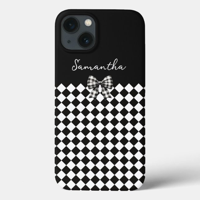 Black White Harlequin Mad Hatter Checkers Case-Mate iPhone Case (Back)