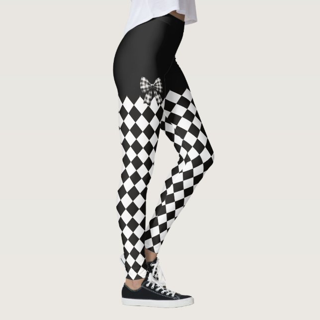Black White Harlequin Mad Hatter Halloween Costume Leggings (Right)