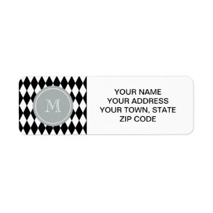 Black White Harlequin Pattern, Grey Monogram