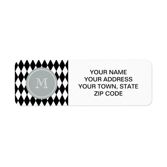 Black White Harlequin Pattern, Grey Monogram (Front)