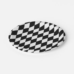 Black White Harlequin Pattern Paper Plate
