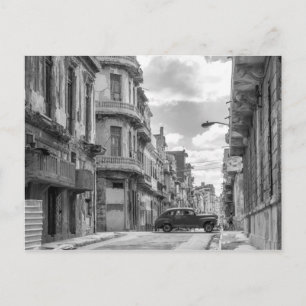 Black & White Havana Street Car Cuba Travel Photo Postcard