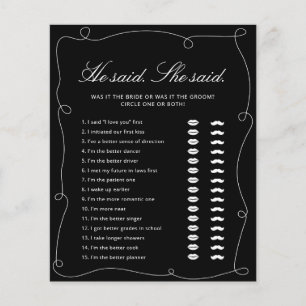 Black & White He said. She Said Bridal Shower Game