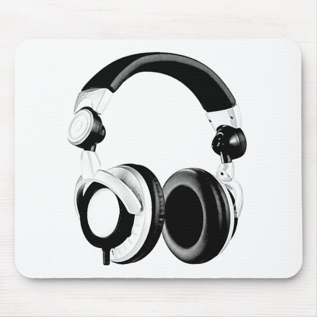 Black & White Headphone Artwork Mouse Mat (Front)