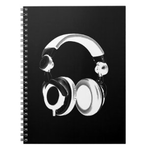Black & White Headphone Silhouette Notebook
