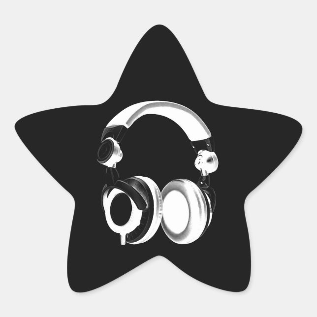 Black & White Headphone Silhouette Star Sticker (Front)