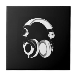 Black & White Headphone Silhouette Tile