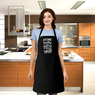 Black white health lifestyle cake funny quote apron