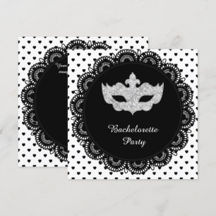 BLACK WHITE HEART BACHELORETTE MASQUERADE PARTY INVITATION