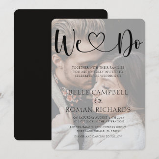 Black & White Heart Calligraphy & Photo Wedding In Invitation