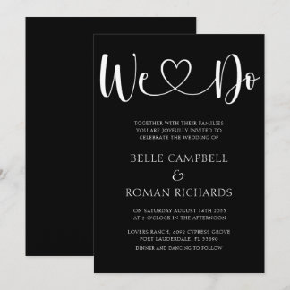 Black & White Heart Calligraphy & Photo Wedding In Invitation