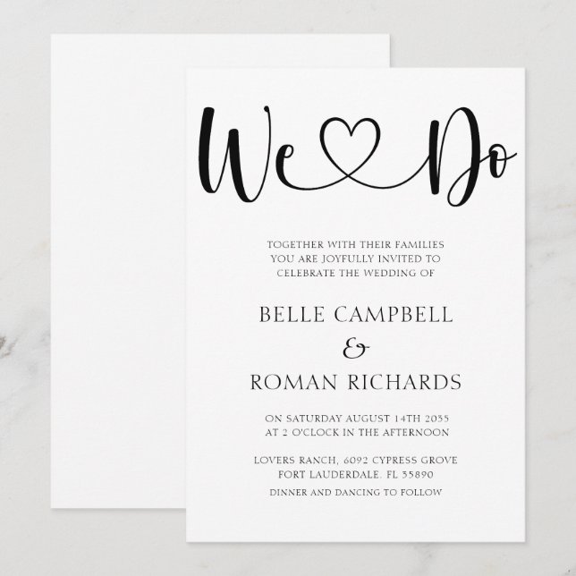 Black & White Heart Calligraphy & Photo Wedding In Invitation (Front/Back)