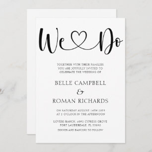Black & White Heart Calligraphy & Photo Wedding In Invitation