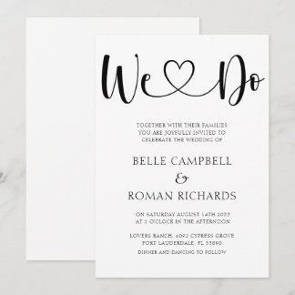 Black & White Heart Calligraphy & Photo Wedding In Invitation