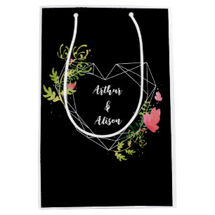 Black & White Heart Custom Name Wedding Favour  Medium Gift Bag
