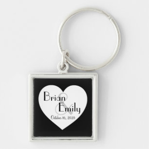 Black white heart customisable simple keychain