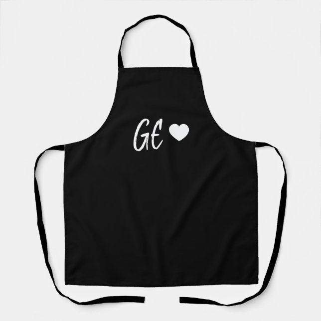 Black & White Heart Handwritten Monogram Apron (Front)
