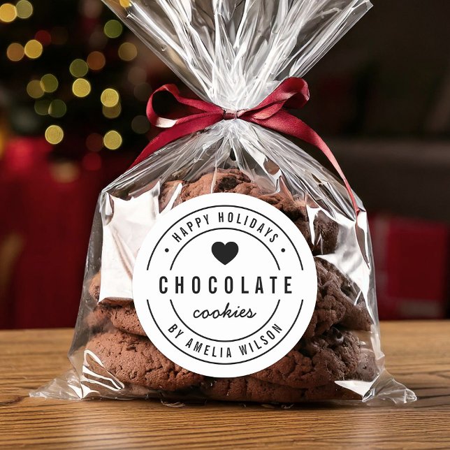 Black & White Heart Homemade Goods Happy Holidays Classic Round Sticker (Creator Uploaded)