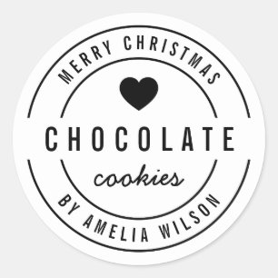 Black & White Heart Homemade Goods Merry Christmas Classic Round Sticker