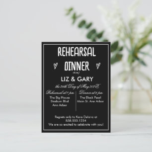 Black & White Heart Minimalist Rehearsal Dinner  Postcard