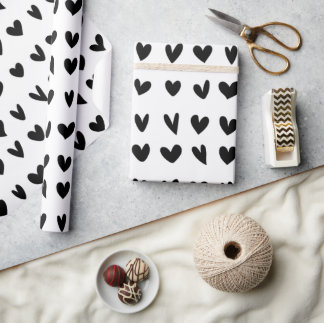 Black White Heart Pattern Wrapping Paper