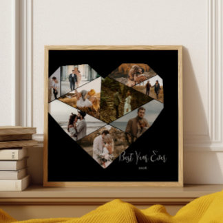 Black & White Heart Photo Collage 9 Photos  Poster