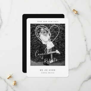 Black & White Heart Save Our New Date Modern Save The Date