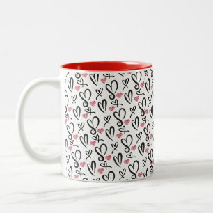Black & White Heart Seamless Pattern Two-Tone Coffee Mug